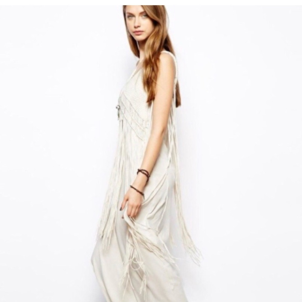 Denim & Supply RL Cream Macramé Fringe Maxi Dress